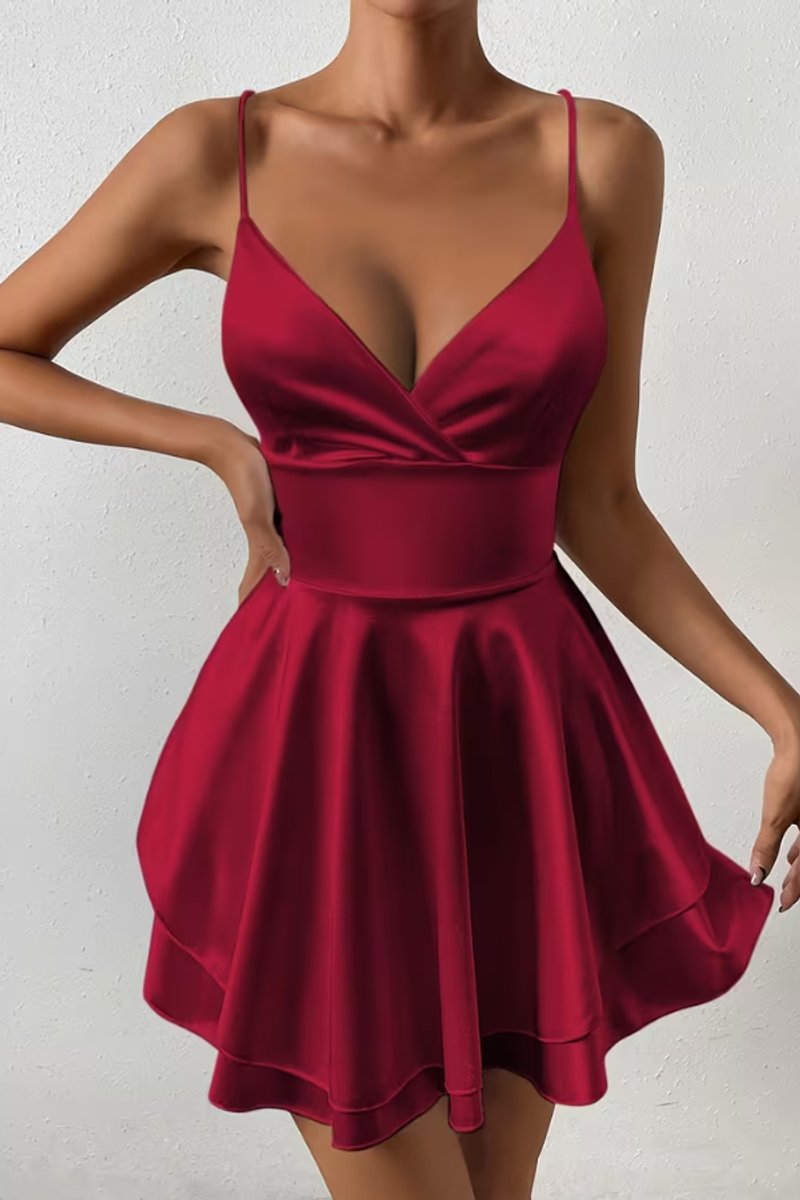 Anna | Dames Satijnen Open-Rug V-Hals Cocktail Dress Mini Skater