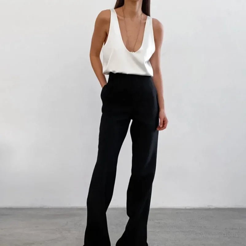 Elin | Dames Satijnen Relaxed-Fit Mouwloze Top Diepe U-Hals