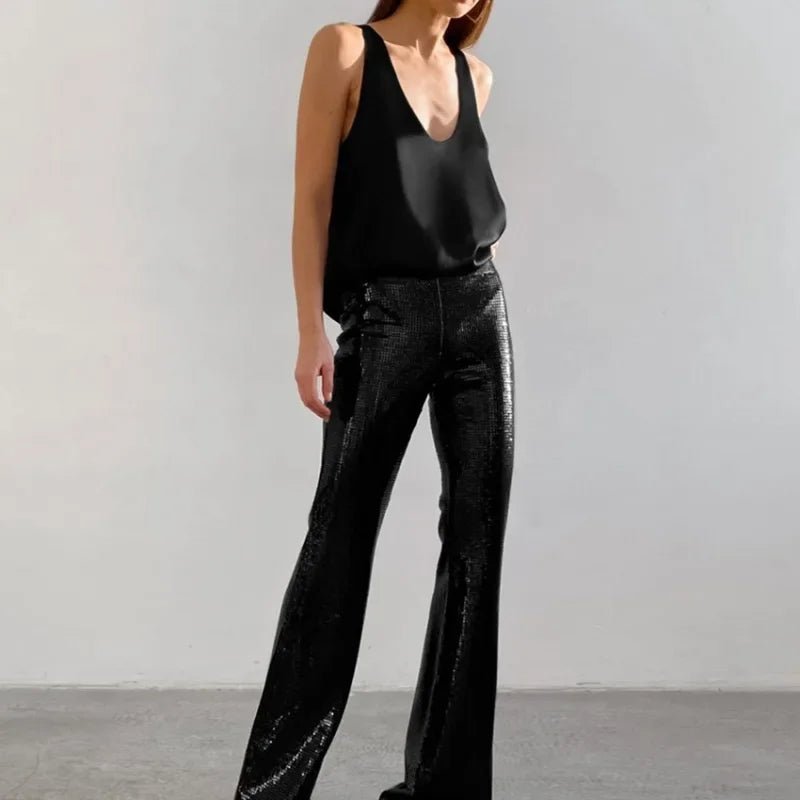 Elin | Dames Satijnen Relaxed-Fit Mouwloze Top Diepe U-Hals