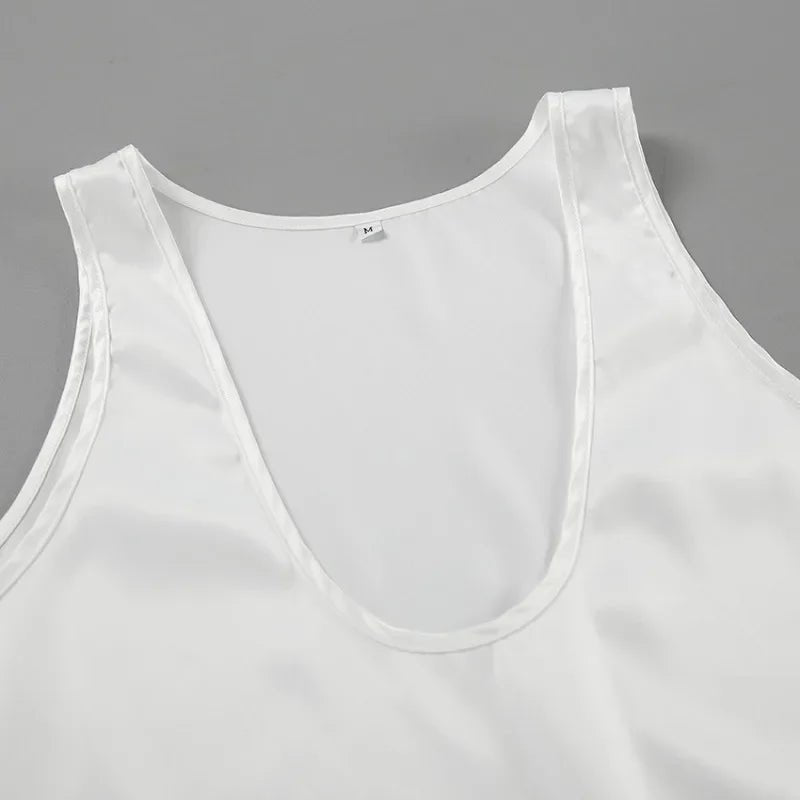 Elin | Dames Satijnen Relaxed-Fit Mouwloze Top Diepe U-Hals
