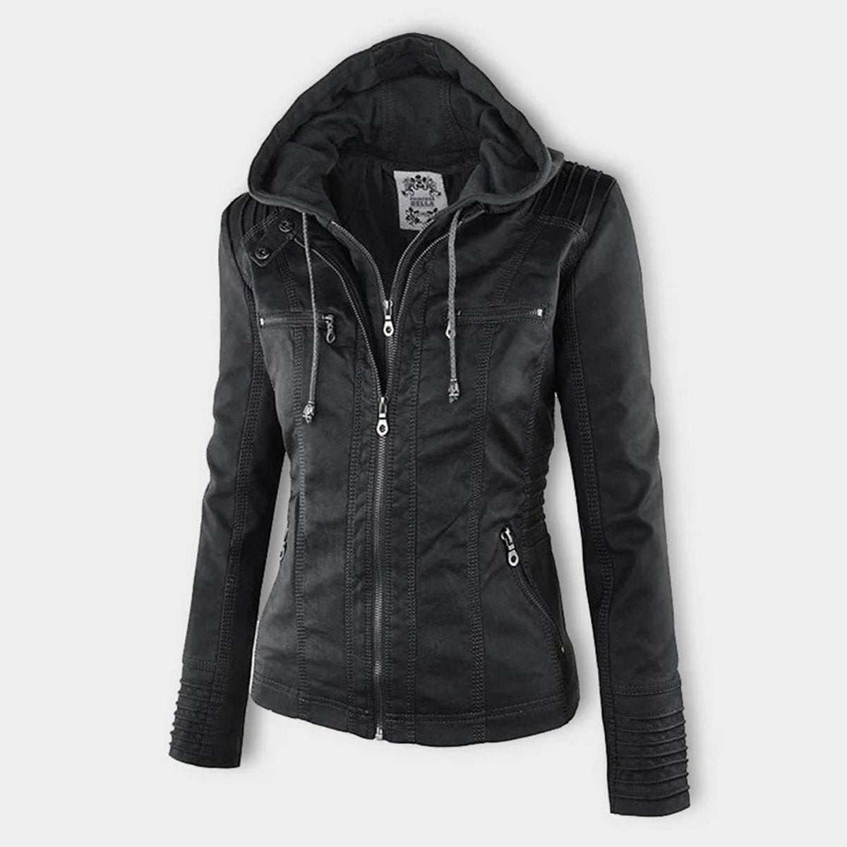Femke | Dames Slim-Fit Kunstleren Motorjas Afneembare Capuchon