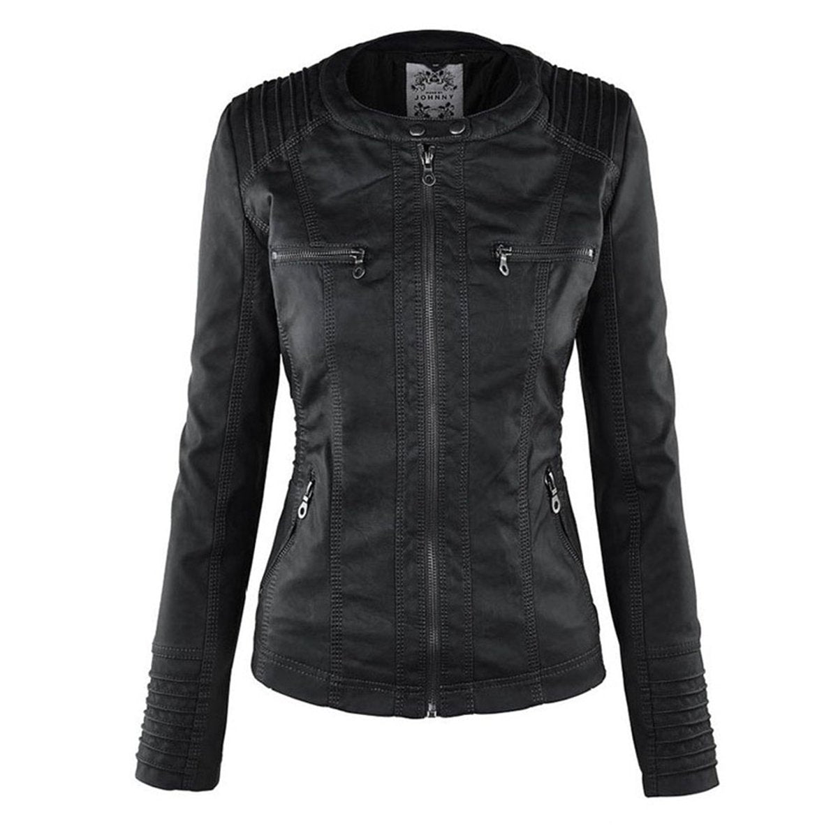 Femke | Dames Slim-Fit Kunstleren Motorjas Afneembare Capuchon