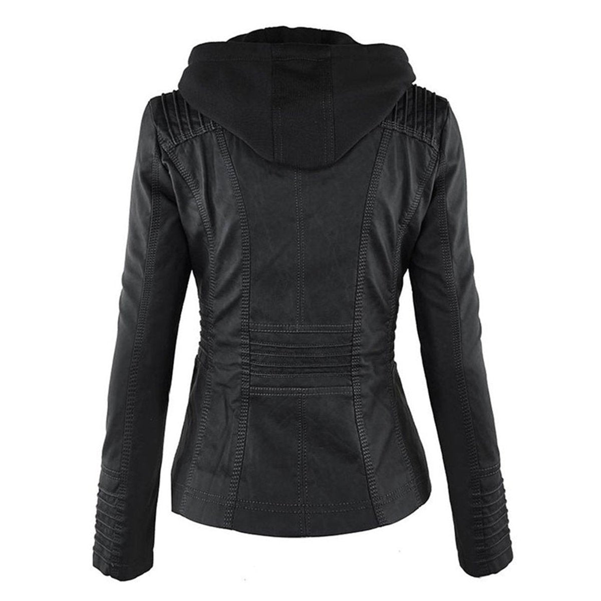 Femke | Dames Slim-Fit Kunstleren Motorjas Afneembare Capuchon