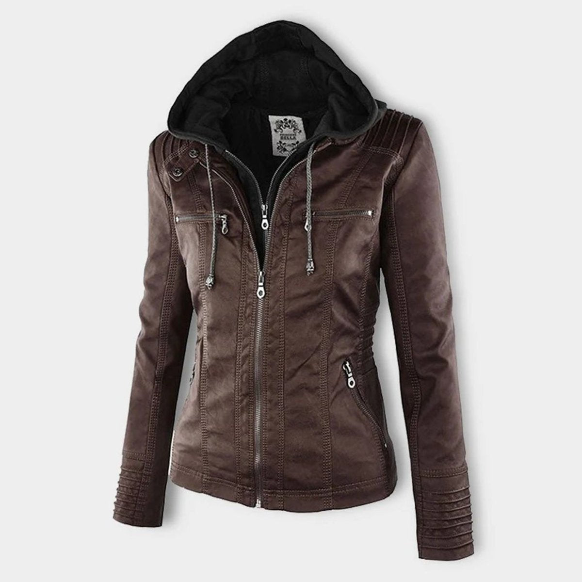 Femke | Dames Slim-Fit Kunstleren Motorjas Afneembare Capuchon