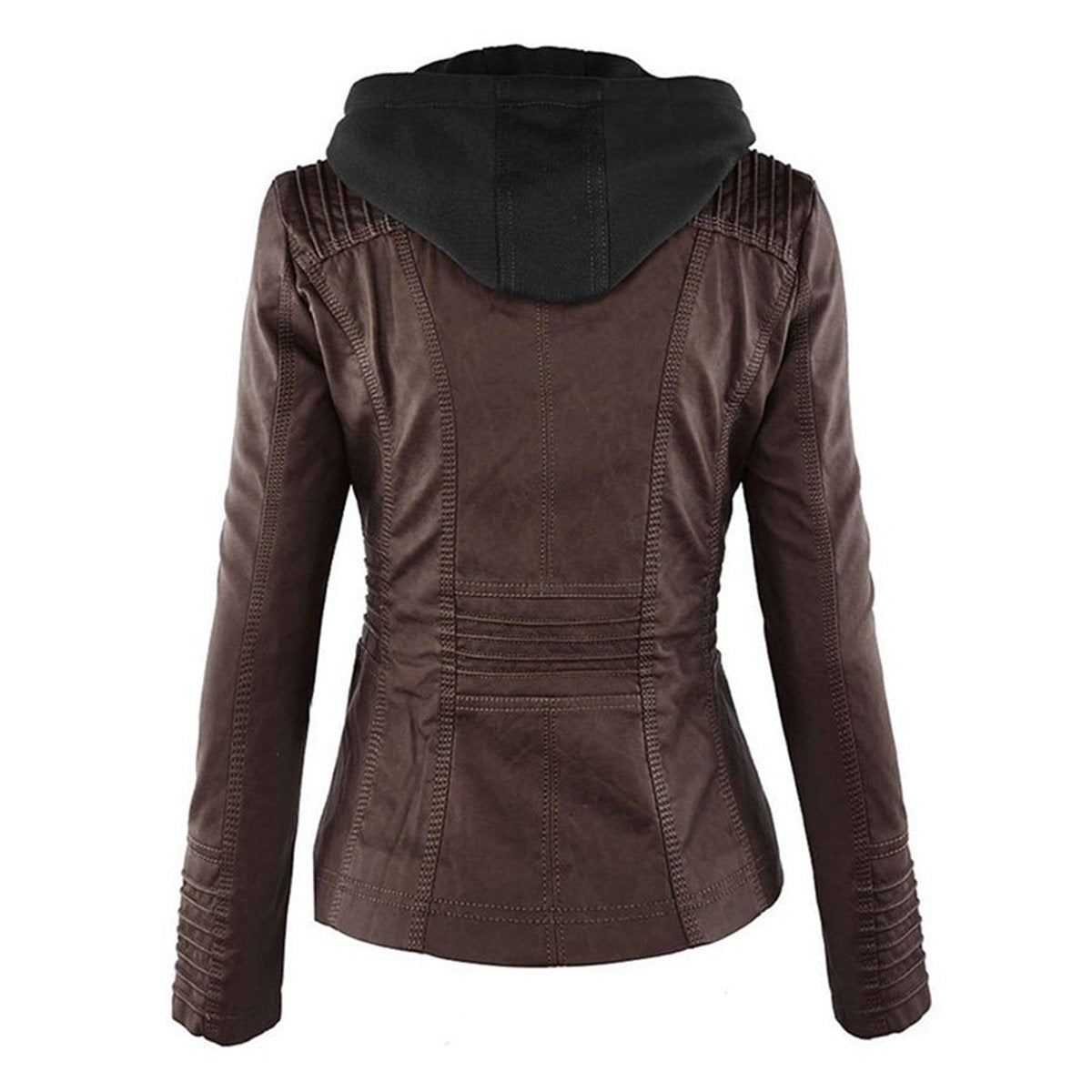 Femke | Dames Slim-Fit Kunstleren Motorjas Afneembare Capuchon