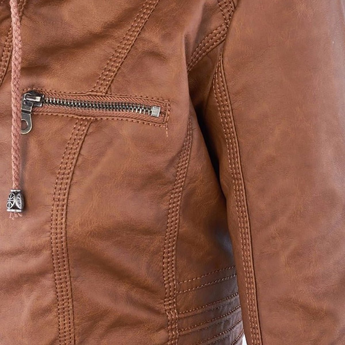 Femke | Dames Slim-Fit Kunstleren Motorjas Afneembare Capuchon