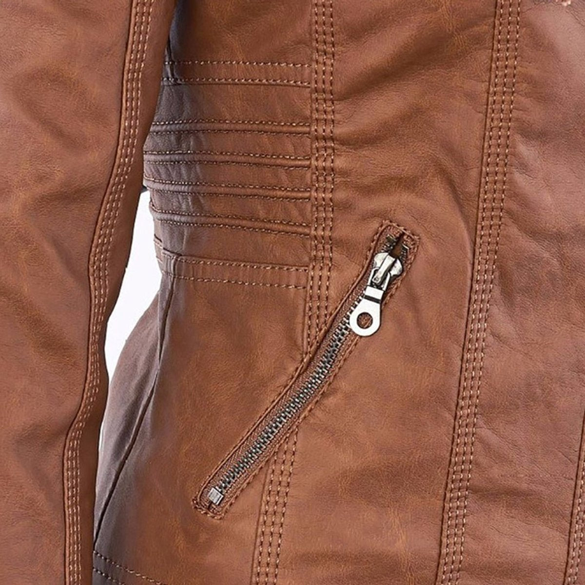 Femke | Dames Slim-Fit Kunstleren Motorjas Afneembare Capuchon