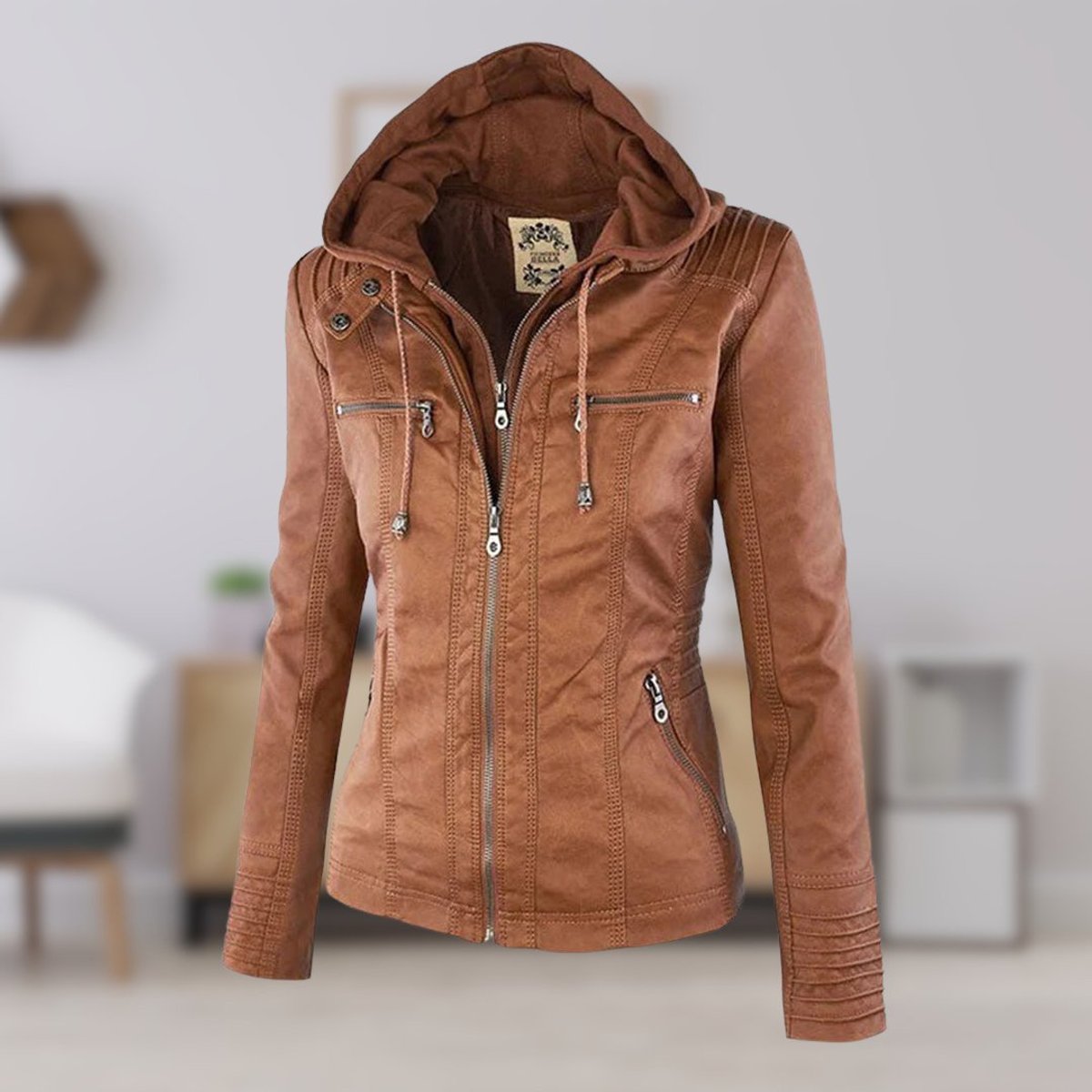 Femke | Dames Slim-Fit Kunstleren Motorjas Afneembare Capuchon