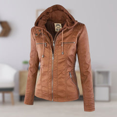 Femke | Dames Slim-Fit Kunstleren Motorjas Afneembare Capuchon
