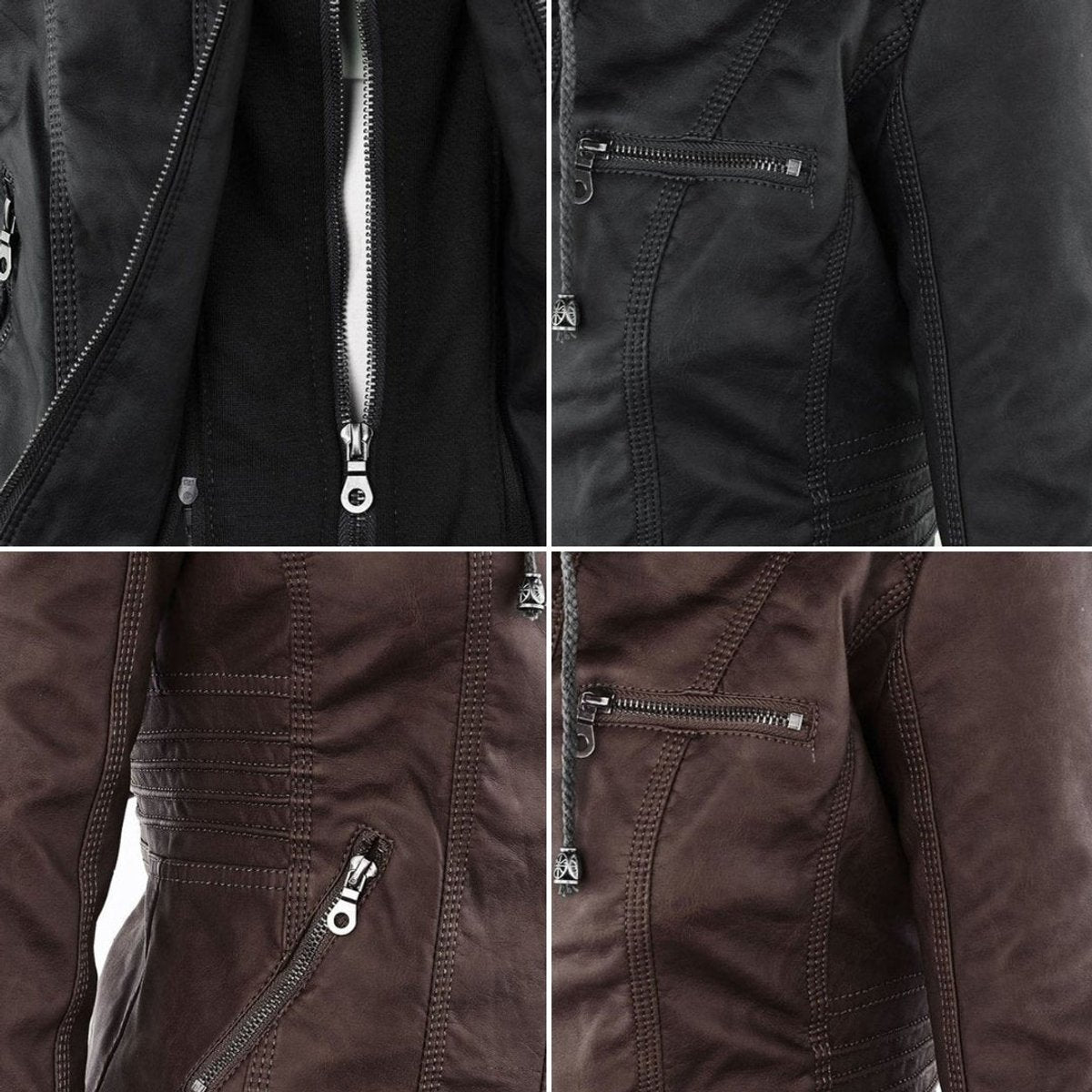 Femke | Dames Slim-Fit Kunstleren Motorjas Afneembare Capuchon