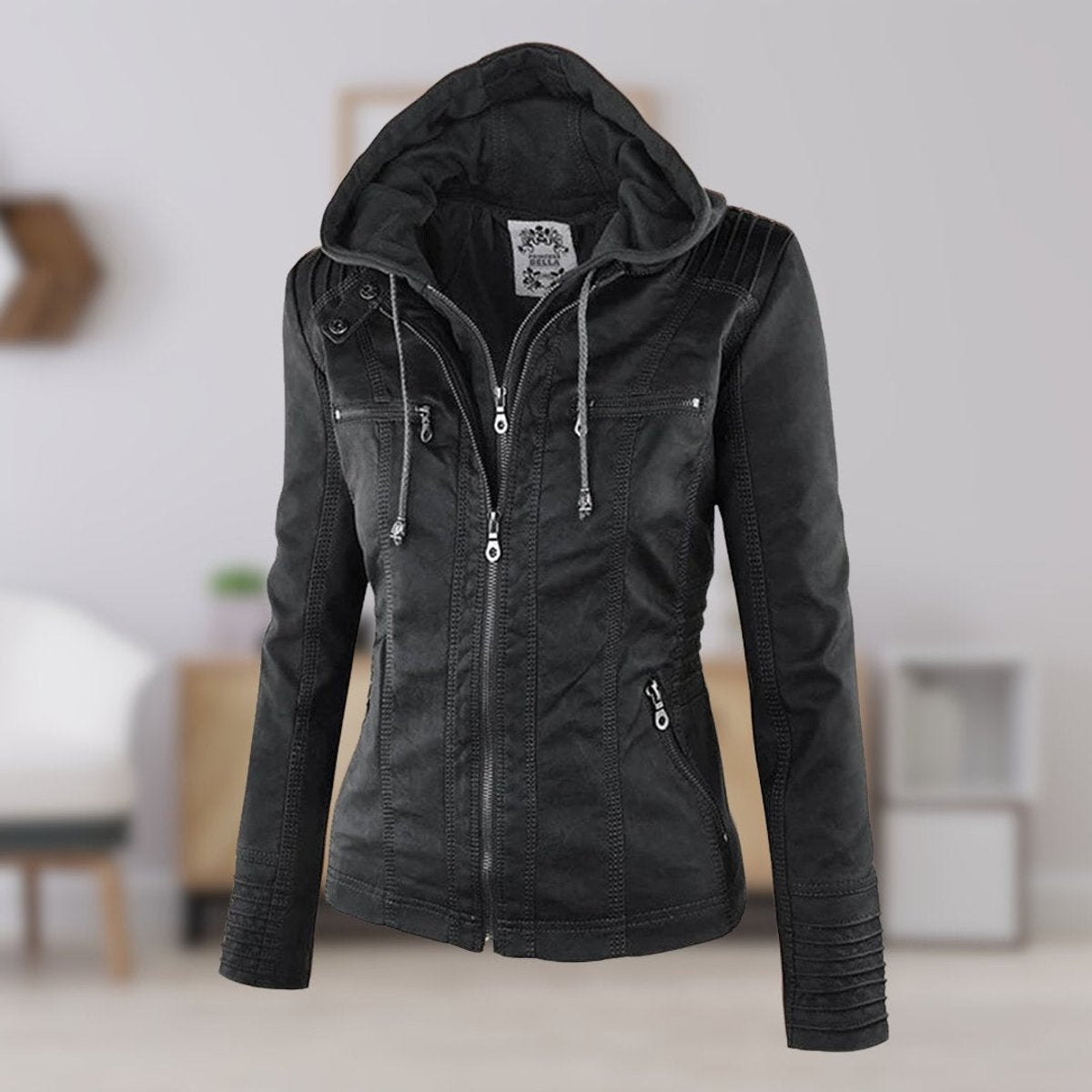 Femke | Dames Slim-Fit Kunstleren Motorjas Afneembare Capuchon