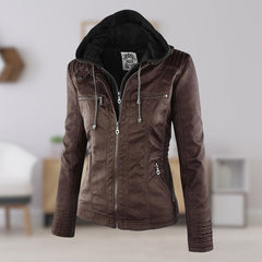 Femke | Dames Slim-Fit Kunstleren Motorjas Afneembare Capuchon
