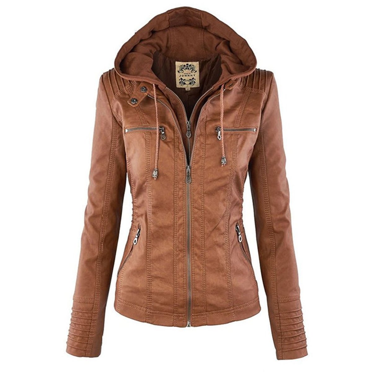 Femke | Dames Slim-Fit Kunstleren Motorjas Afneembare Capuchon