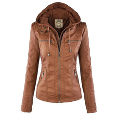 Femke | Dames Slim-Fit Kunstleren Motorjas Afneembare Capuchon