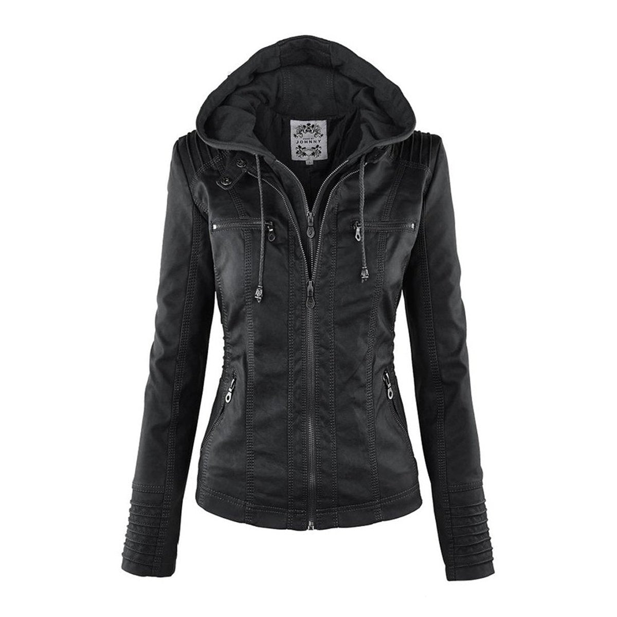 Femke | Dames Slim-Fit Kunstleren Motorjas Afneembare Capuchon