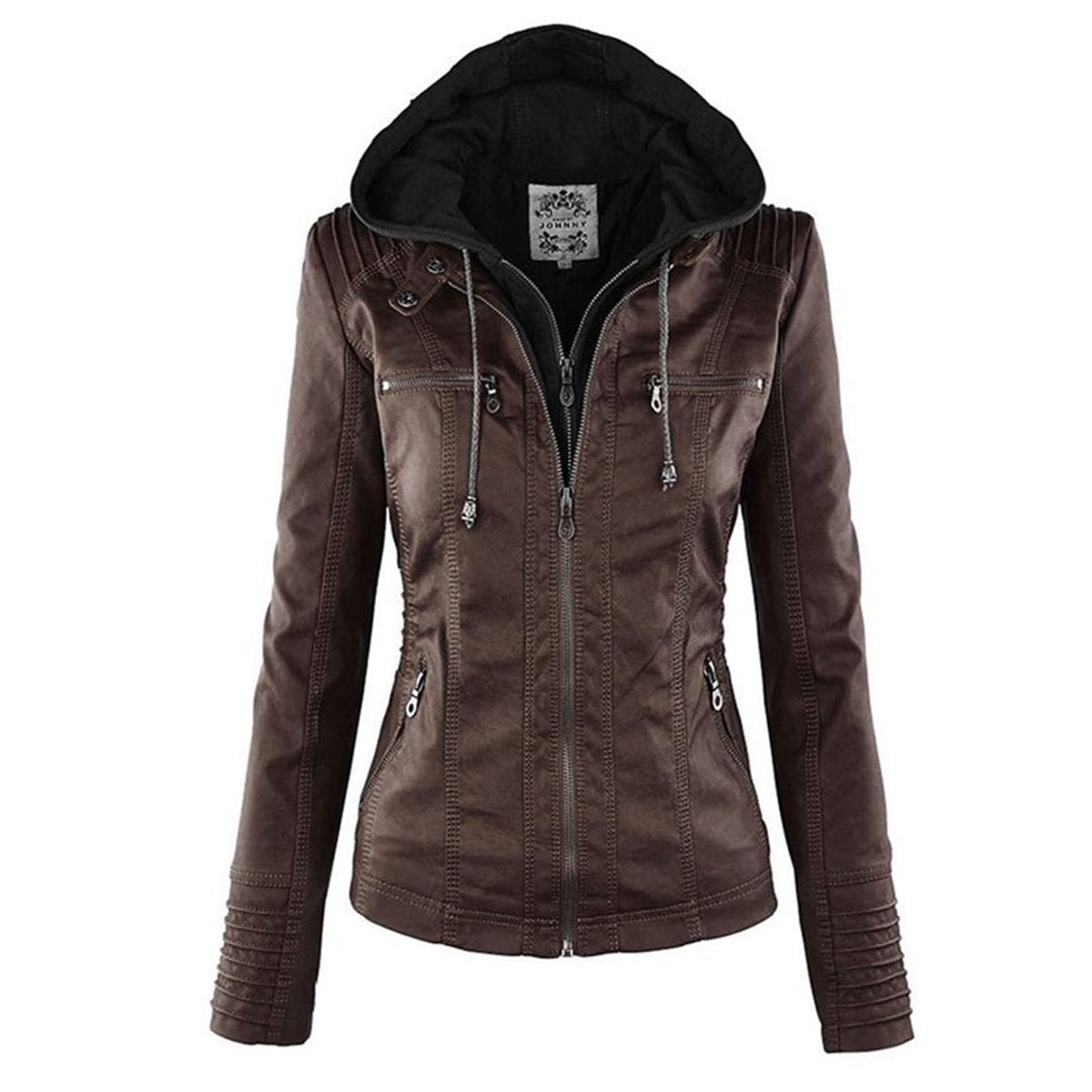 Femke | Dames Slim-Fit Kunstleren Motorjas Afneembare Capuchon