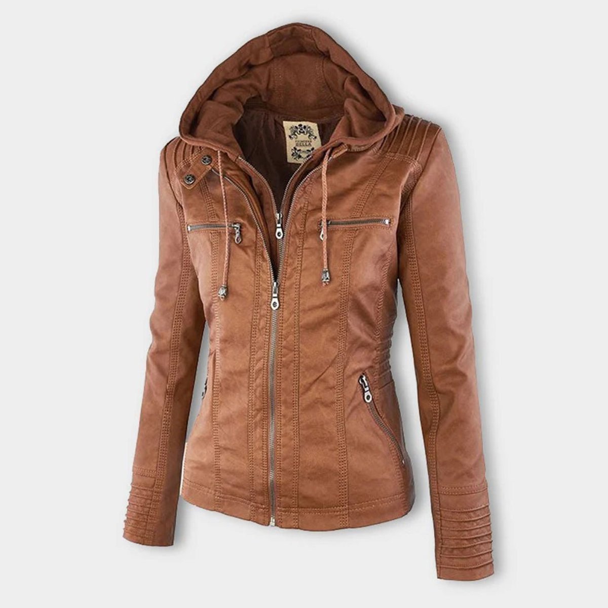 Femke | Dames Slim-Fit Kunstleren Motorjas Afneembare Capuchon