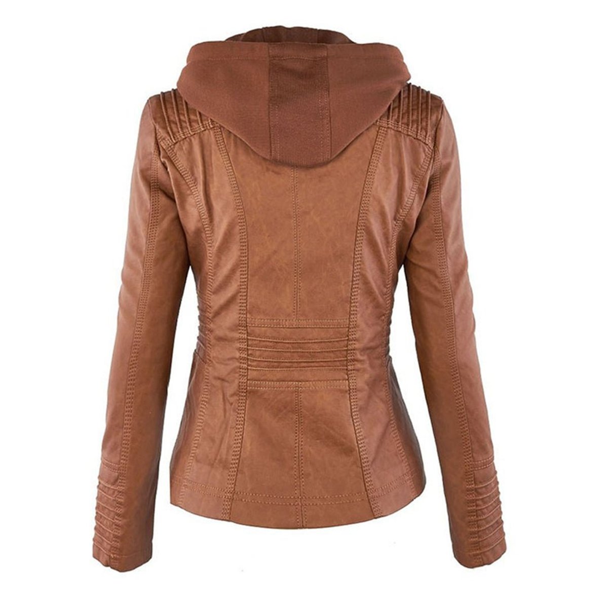 Femke | Dames Slim-Fit Kunstleren Motorjas Afneembare Capuchon