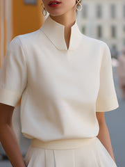Emma | Dames Staande Kraag Gestructureerde Korte Mouwen Blouse