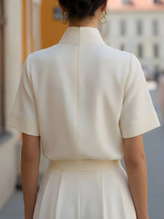 Emma | Dames Staande Kraag Gestructureerde Korte Mouwen Blouse