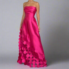 Mila | Dames Strapless Satijnen Maxi-avondjurk Cirkeldetails