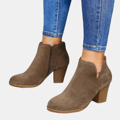 Lisa | Dames Suède Ankle Boots Blokhak Ritssluiting