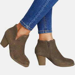 Lisa | Dames Suède Ankle Boots Blokhak Ritssluiting