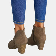 Lisa | Dames Suède Ankle Boots Blokhak Ritssluiting