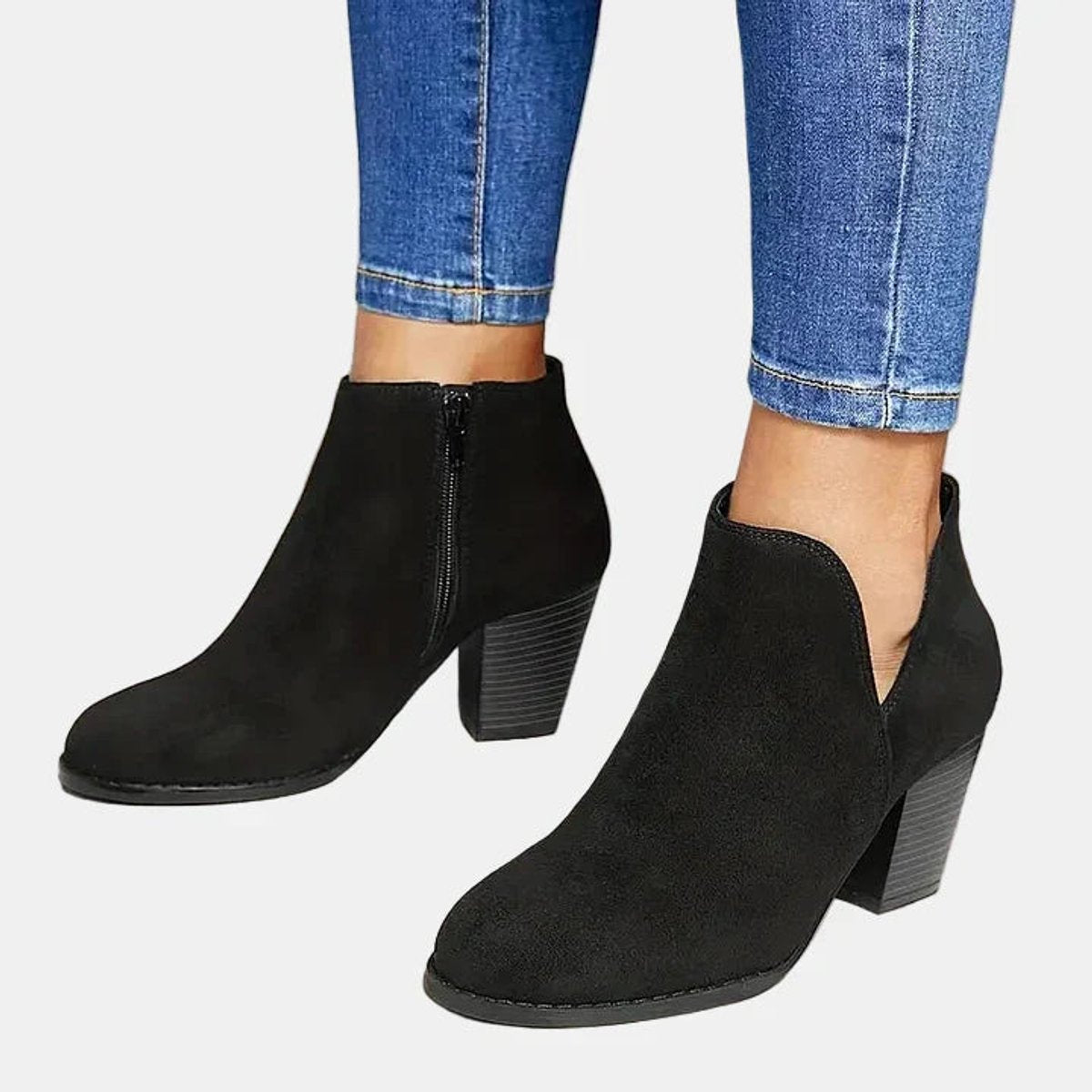 Lisa | Dames Suède Ankle Boots Blokhak Ritssluiting