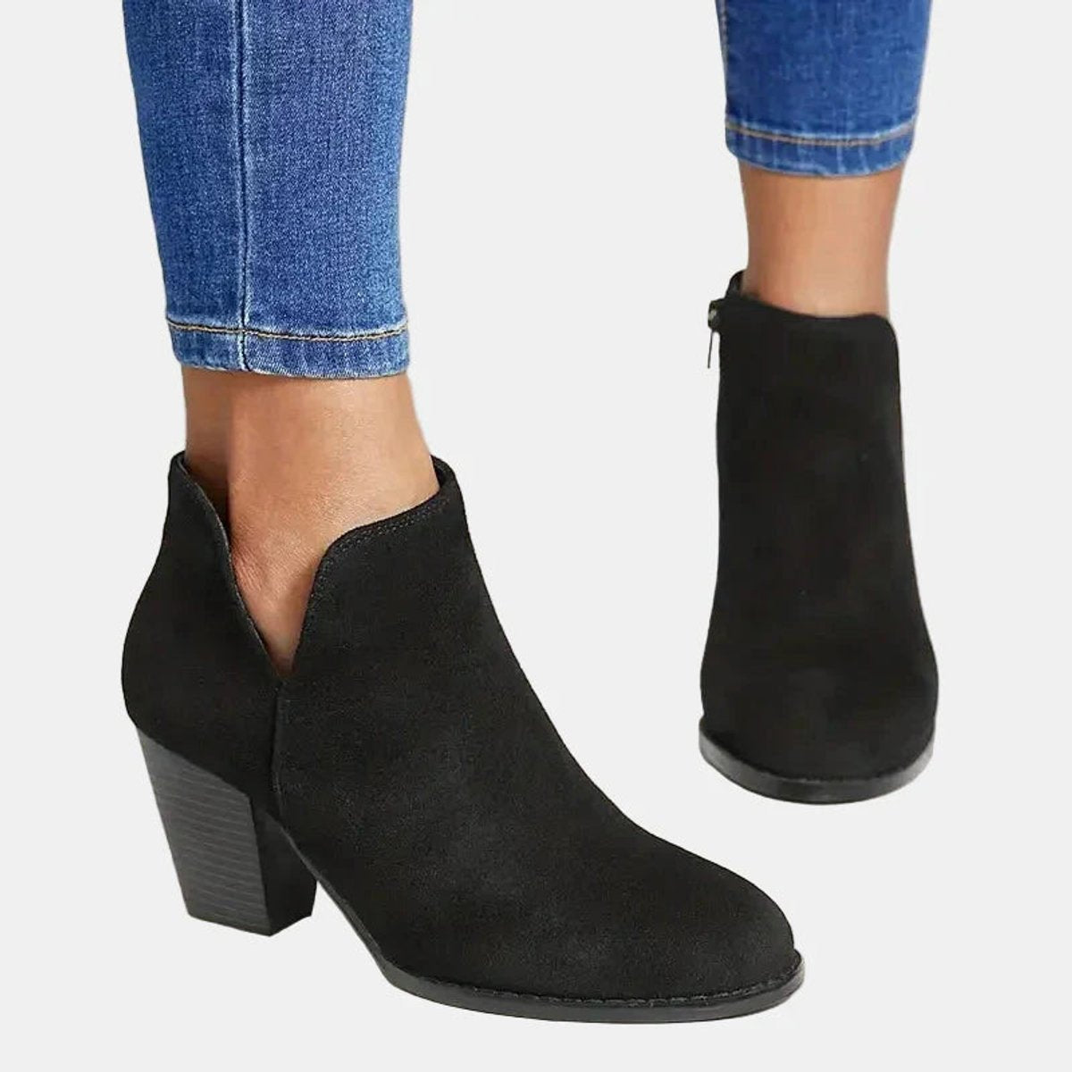 Lisa | Dames Suède Ankle Boots Blokhak Ritssluiting