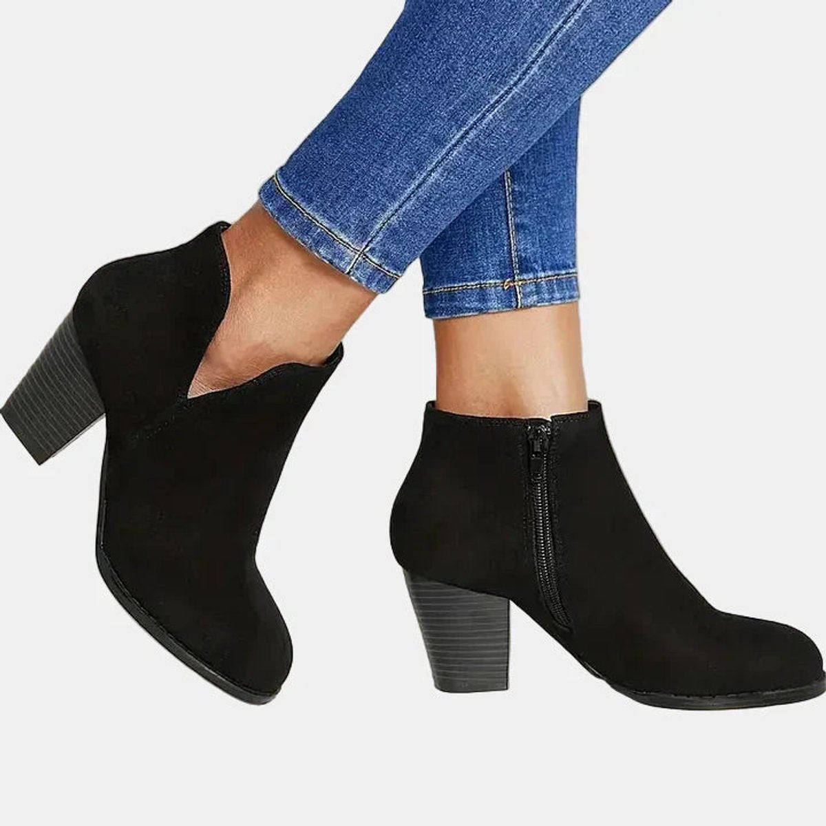 Lisa | Dames Suède Ankle Boots Blokhak Ritssluiting