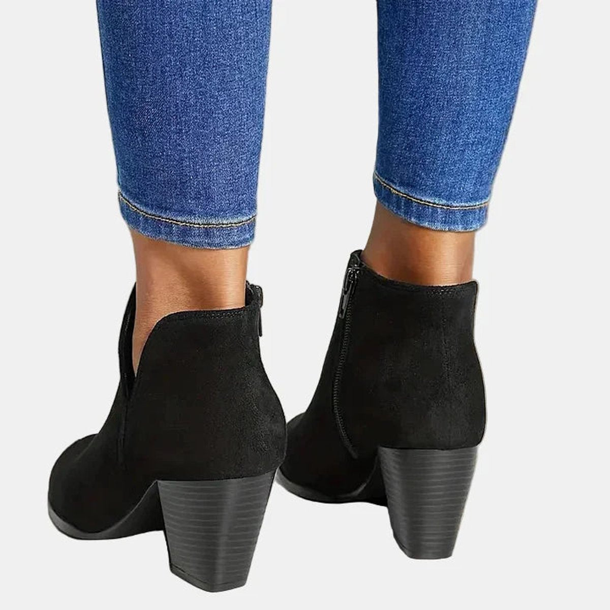 Lisa | Dames Suède Ankle Boots Blokhak Ritssluiting