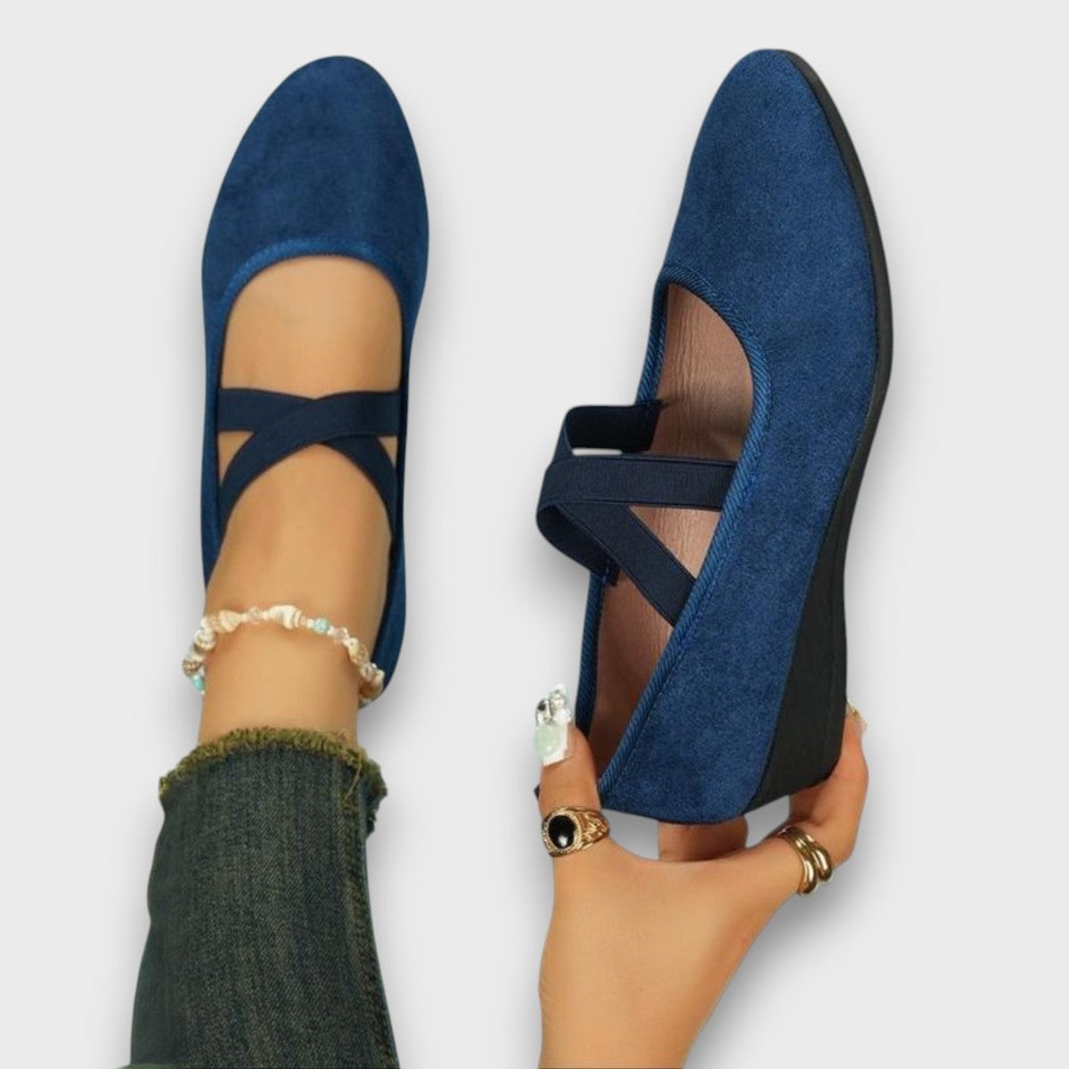 Anna | Dames Suède Kruisband Sleehak Ballerina Platte Schoenen