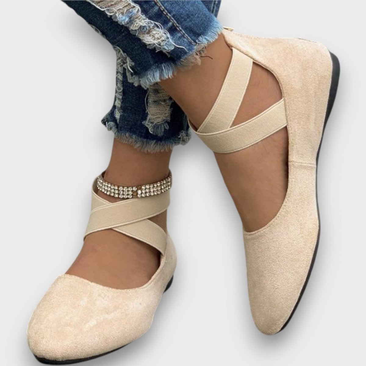 Anna | Dames Suède Kruisband Sleehak Ballerina Platte Schoenen