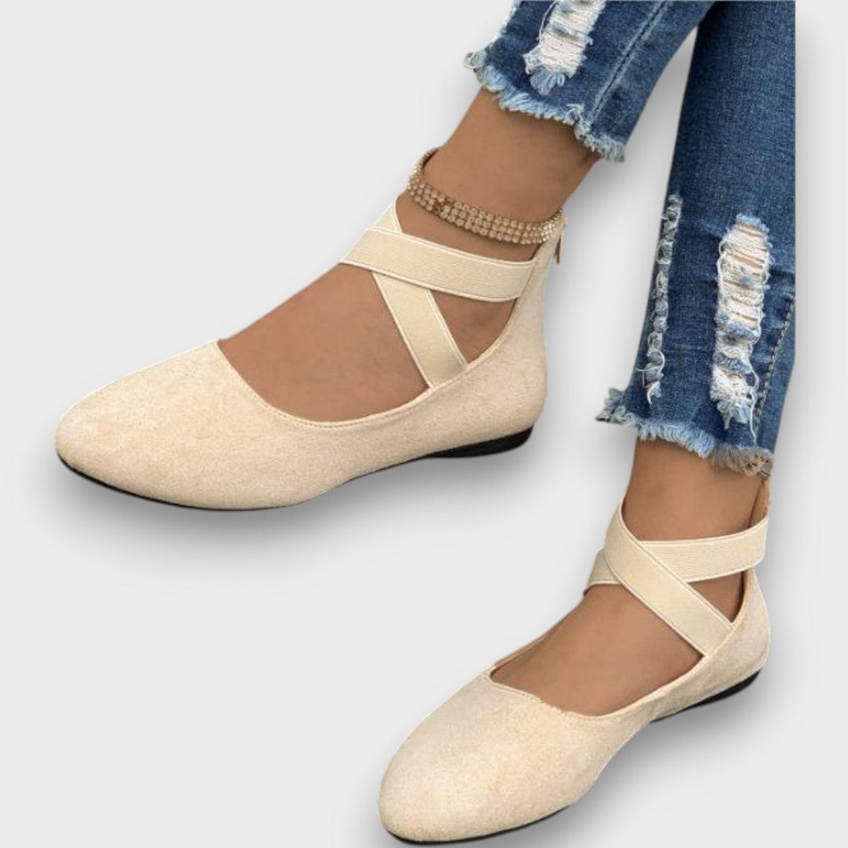 Anna | Dames Suède Kruisband Sleehak Ballerina Platte Schoenen