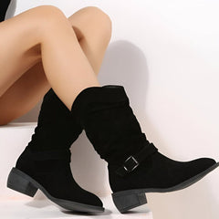 Elin | Dames Suède Slouchy Knee High Boots Ritssluiting Gesp