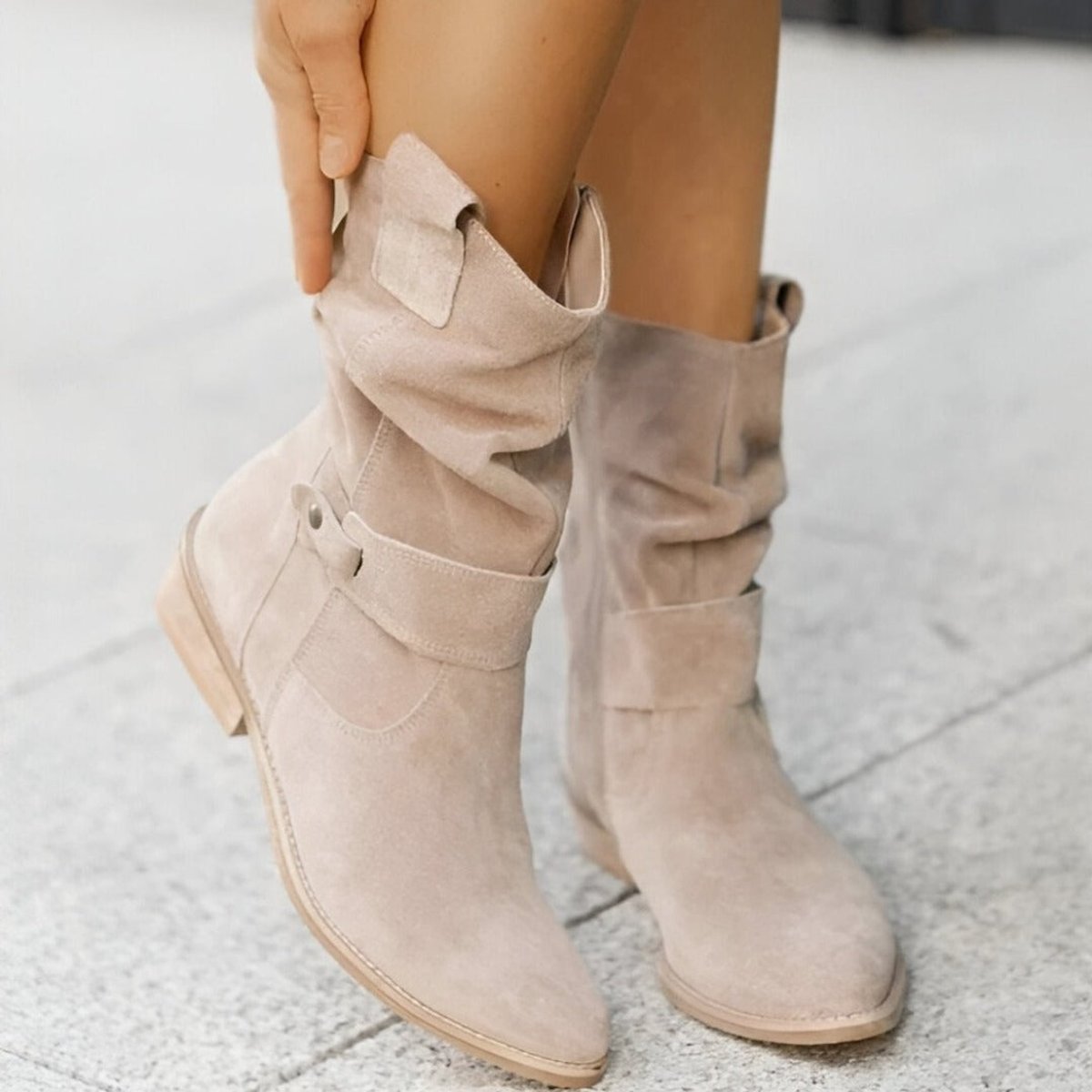 Elin | Dames Suède Slouchy Knee High Boots Ritssluiting Gesp
