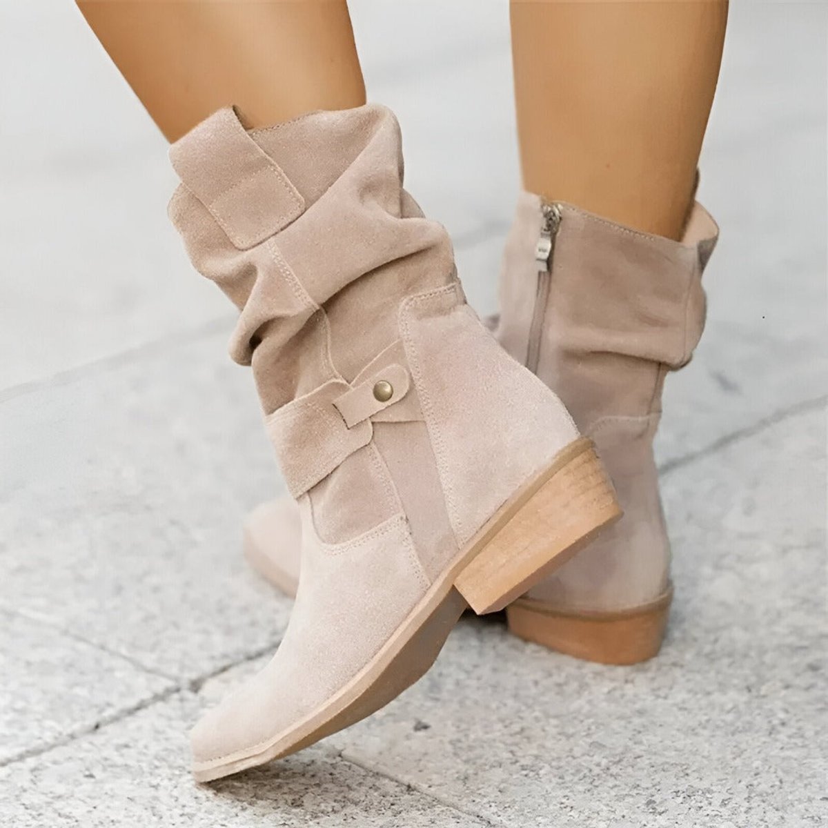 Elin | Dames Suède Slouchy Knee High Boots Ritssluiting Gesp