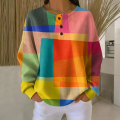 Emma | Dames Sweater Kleurblok Waffle-Knit Pullover Knopen