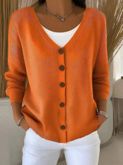 Sara | Dames V-hals Gebreide Vest Sweater Vrouwen Lange Mouw Knoopsluiting