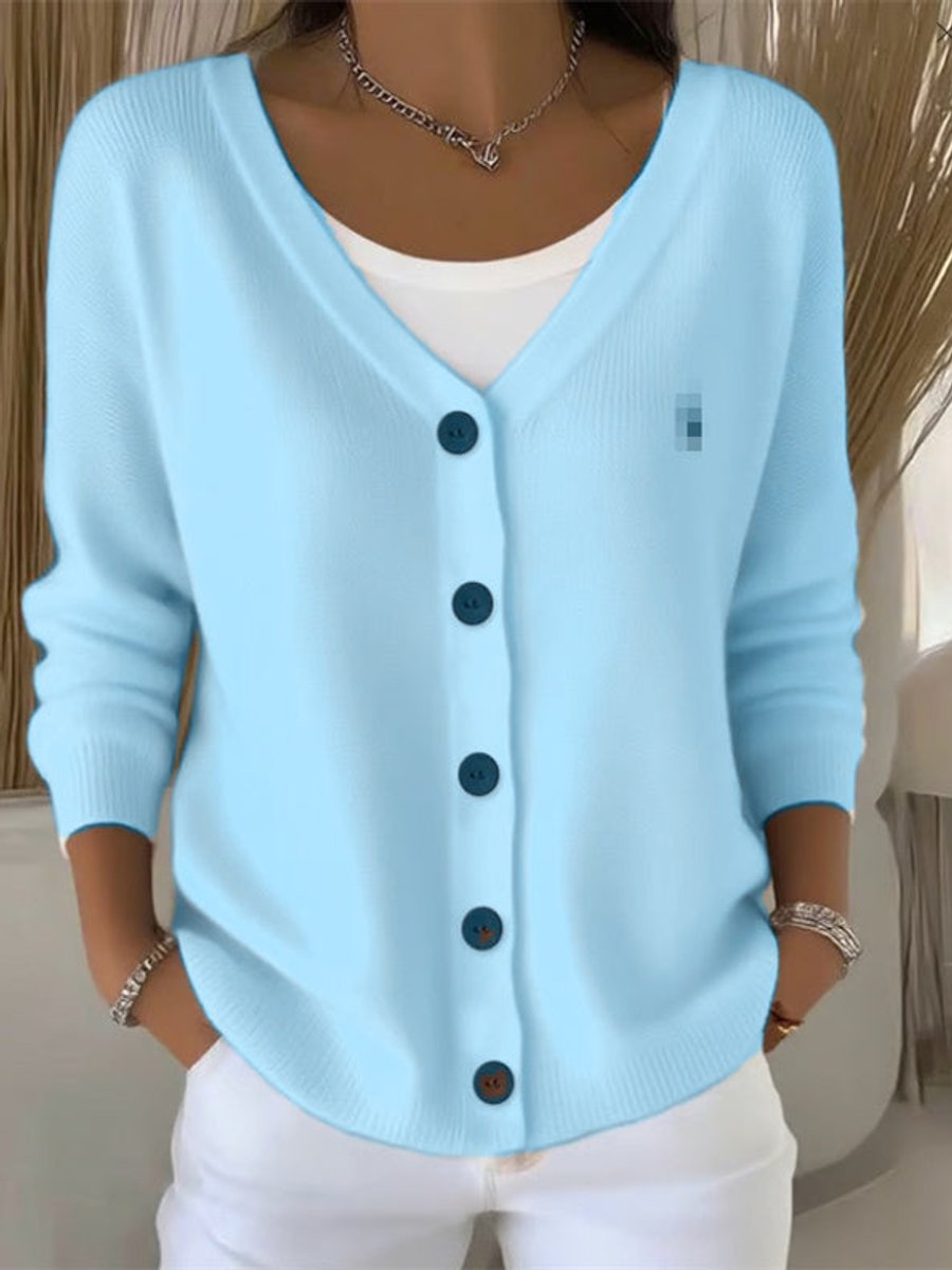 Sara | Dames V-hals Gebreide Vest Sweater Vrouwen Lange Mouw Knoopsluiting