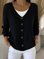 Sara | Dames V-hals Gebreide Vest Sweater Vrouwen Lange Mouw Knoopsluiting