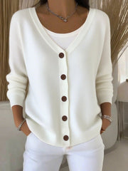 Sara | Dames V-hals Gebreide Vest Sweater Vrouwen Lange Mouw Knoopsluiting