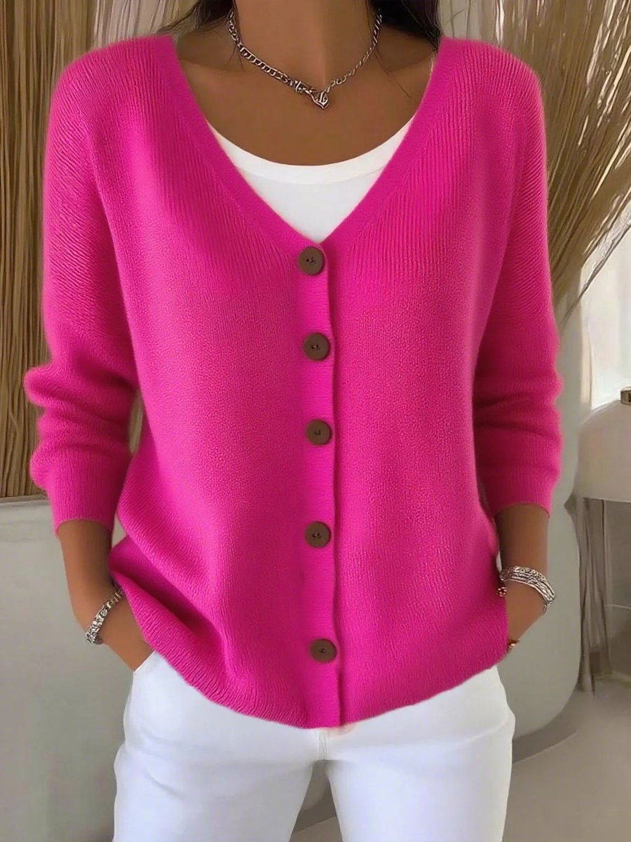 Sara | Dames V-hals Gebreide Vest Sweater Vrouwen Lange Mouw Knoopsluiting