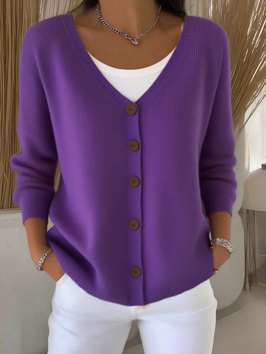 Sara | Dames V-hals Gebreide Vest Sweater Vrouwen Lange Mouw Knoopsluiting