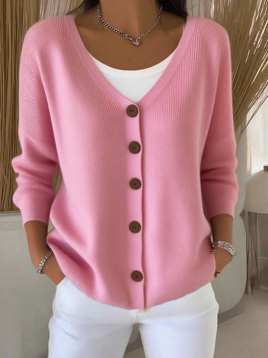 Sara | Dames V-hals Gebreide Vest Sweater Vrouwen Lange Mouw Knoopsluiting
