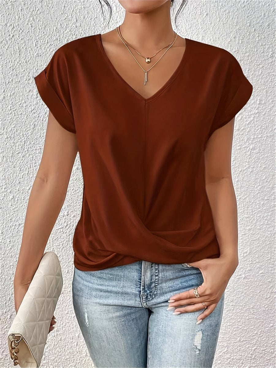 Julia | Dames V-hals Gedraaid Kortmouw T-shirt