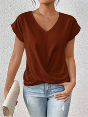 Julia | Dames V-hals Gedraaid Kortmouw T-shirt