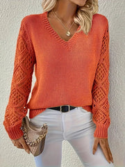 Yara | Dames V-hals Knit Sweater Ajour Mouwen Polyester Trui