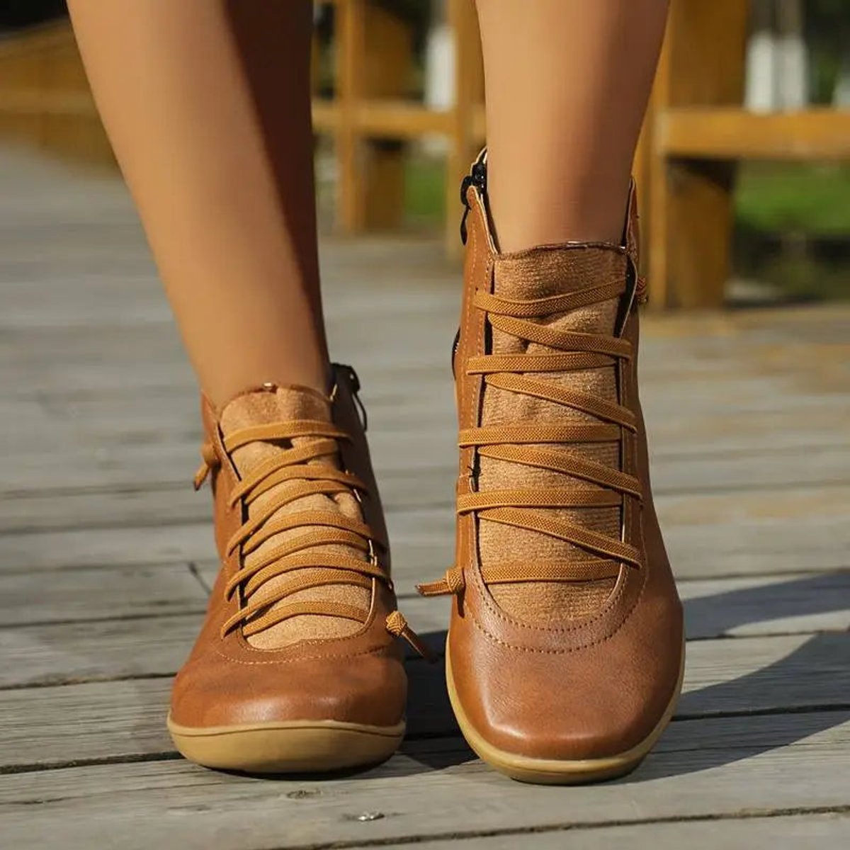 Nora | Dames Veterlaars Platte Zool Gevlochten Rits Ankle Boots